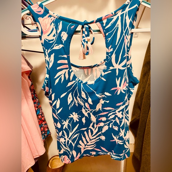 LILLY PULITZER | Teal & Pink Noemi Fringe Tank | S - Picture 4 of 4